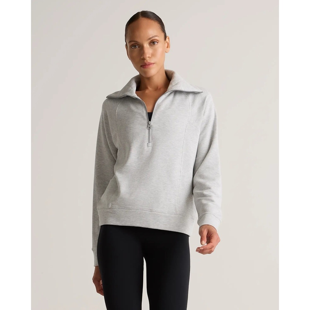 Quince SuperSoft Fleece Half Zip Women's Medium Heather Gray Pullover Sweater
